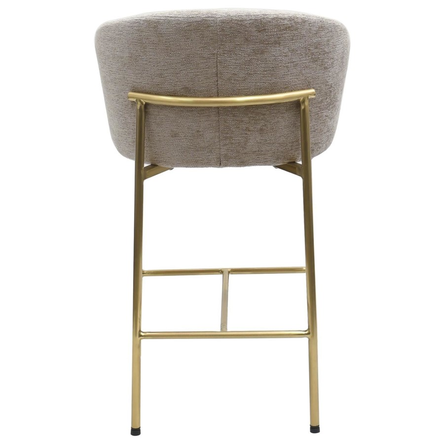 Set of 3 Mink Upholstered Kitchen Stools with Brass Legs and Back - Cora