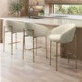 Set of 3 Cream Upholstered Kitchen Stools with Brass Legs and Back - Cora