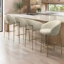 Set of 4 Cream Upholstered Kitchen Stools with Brass Legs and Back - Cora