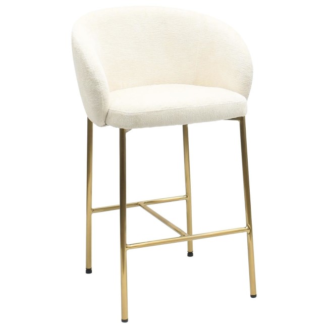 Set of 4 Cream Upholstered Kitchen Stools with Brass Legs and Back - Cora