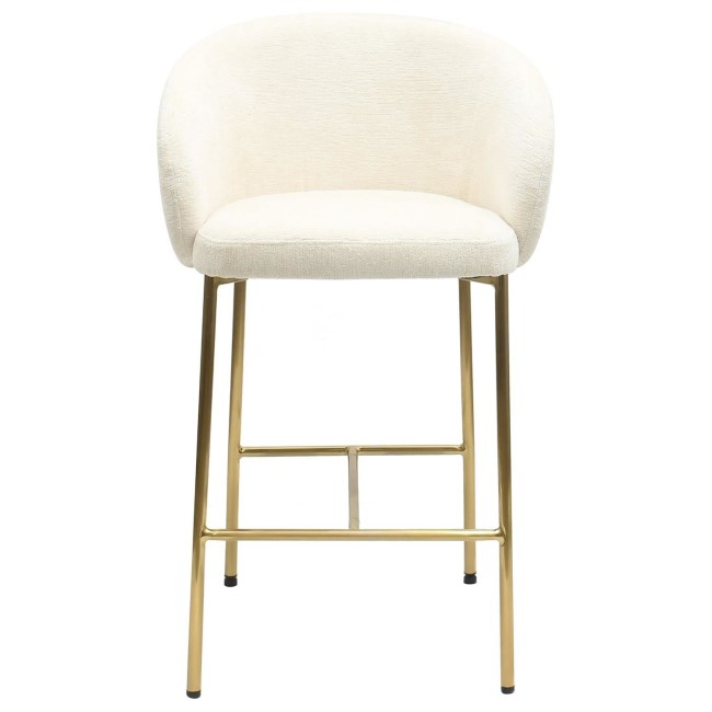 Set of 4 Cream Upholstered Kitchen Stools with Brass Legs and Back - Cora