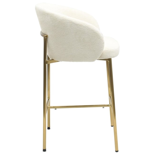 Set of 4 Cream Upholstered Kitchen Stools with Brass Legs and Back - Cora