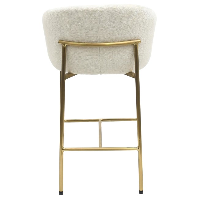 Set of 4 Cream Upholstered Kitchen Stools with Brass Legs and Back - Cora