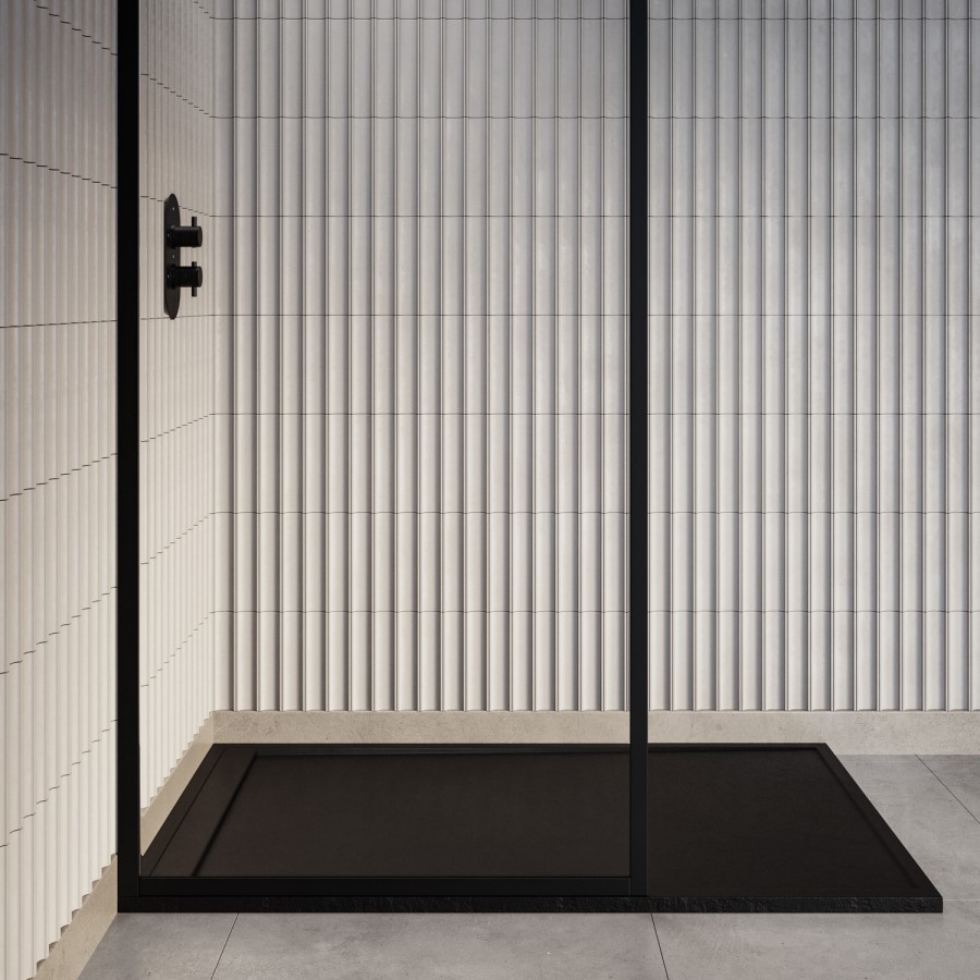Black 1000x900 Rectangular Shower Tray 30mm Low-Profile - Slate Cast Marble
