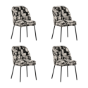 BUN/COL001/93851 Set of 4 Cream and Black Jacquard Upholstered Curved Dining Chairs - Celia