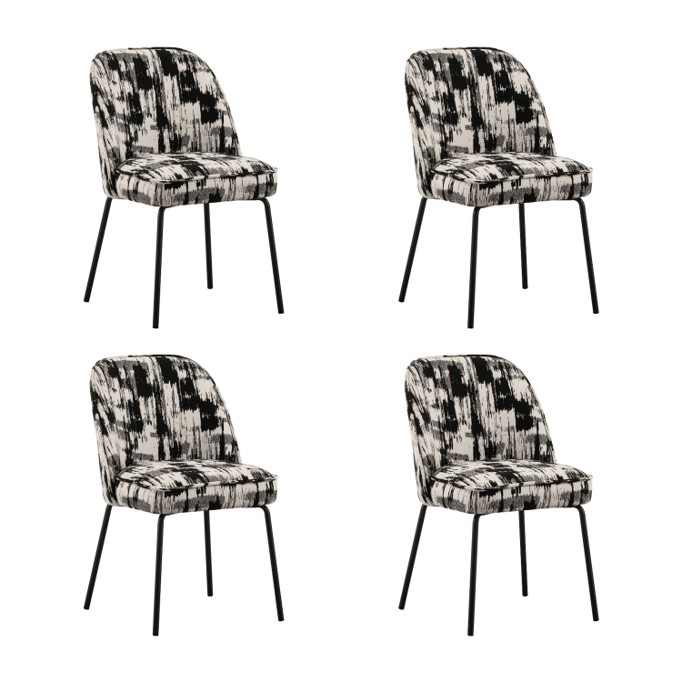 Set of 4 Cream and Black Jacquard Upholstered Dining Chairs - Colette