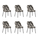 BUN/COL001/93854 Set of 6 Cream and Black Jacquard Upholstered Curved Dining Chairs - Celia