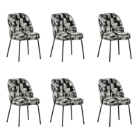 Set of 6 Cream and Black Jacquard Fabric Dining Chairs - Colette