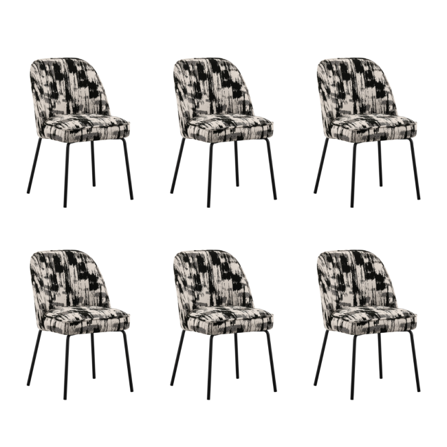 Set of 6 Cream and Black Jacquard Fabric Dining Chairs - Colette