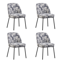 Set of 4 Cream and Grey Jacquard Fabric Dining Chairs - Colette