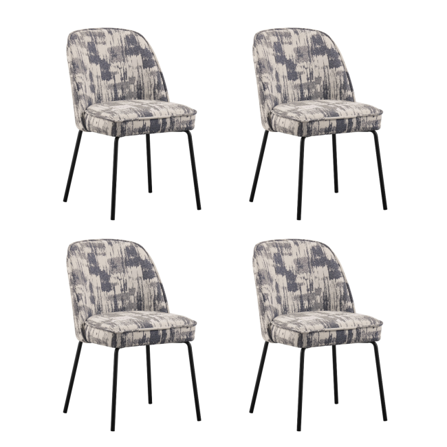 Set of 4 Cream and Grey Jacquard Fabric Dining Chairs - Colette