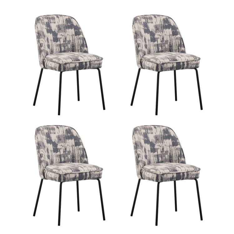 Set of 4 Cream and Grey Jacquard Upholstered Dining Chairs - Colette