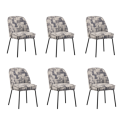 BUN/COL002/93856 Set of 6 Cream and Grey Jacquard Upholstered Curved Dining Chairs - Celia
