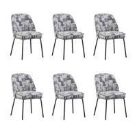 Set of 6 Cream and Grey Jacquard Fabric Dining Chairs - Colette