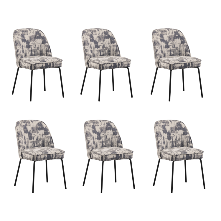 Set of 6 Cream and Grey Jacquard Upholstered Dining Chairs - Colette