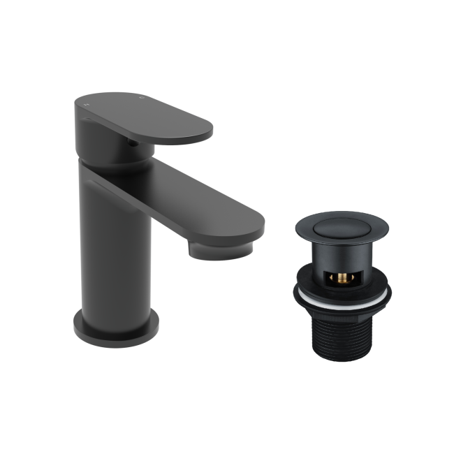 Black Bath and Basin Tap Set with Basin Waste - Como