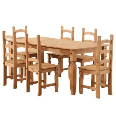 Corona Mexican Solid Pine Dining Set with 6 Dining Chairs