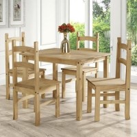 Corona Mexican Solid Pine Dining Set with 4 Dining Chairs