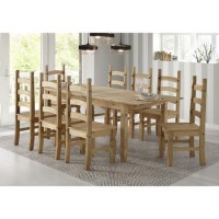 Corona Mexican Solid Pine Extendable Dining Table with 8 Dining Chairs