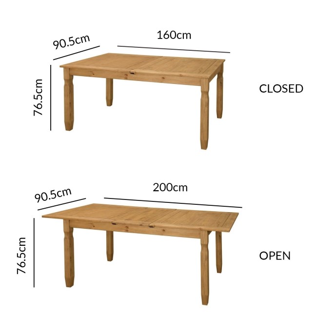 Corona Mexican Solid Pine Extendable Dining Table with 8 Dining Chairs