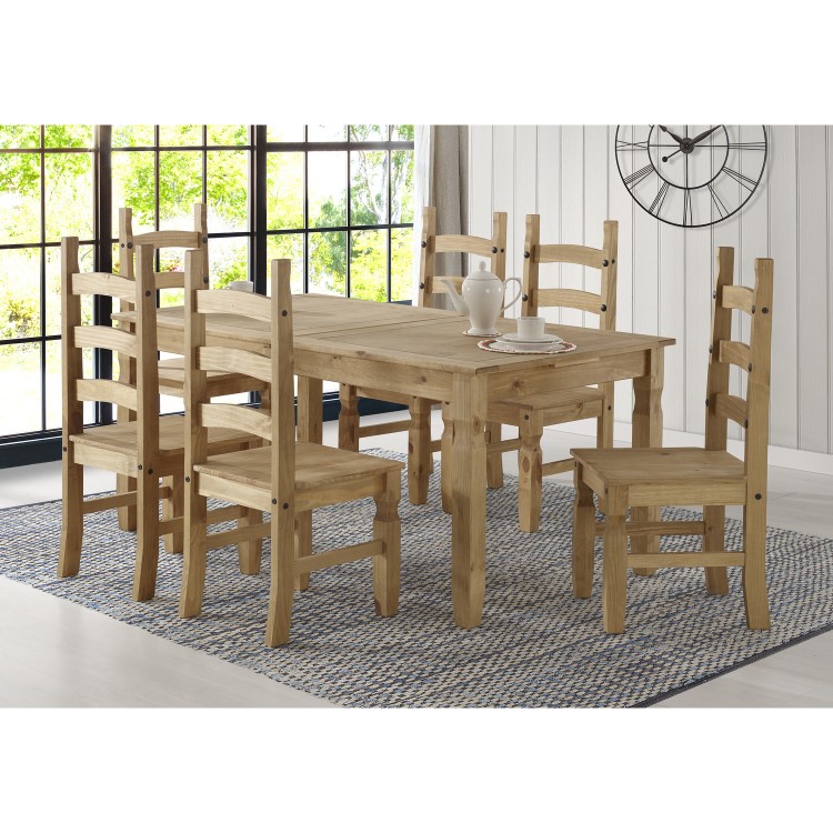 Corona Mexican Solid Pine Extendable Dining Table Set with 6 Dining Chairs