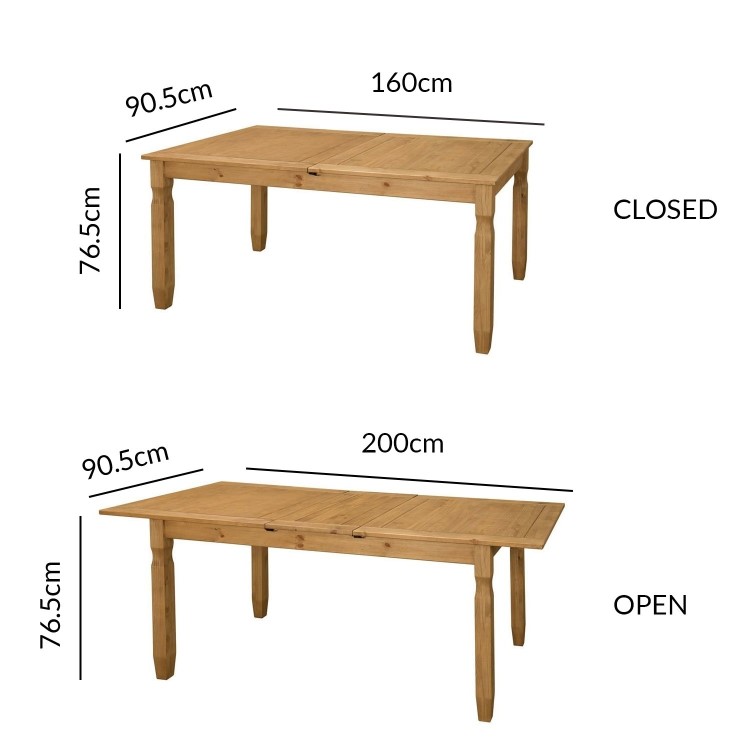 Corona Mexican Solid Pine Extendable Dining Table Set with 6 Dining Chairs