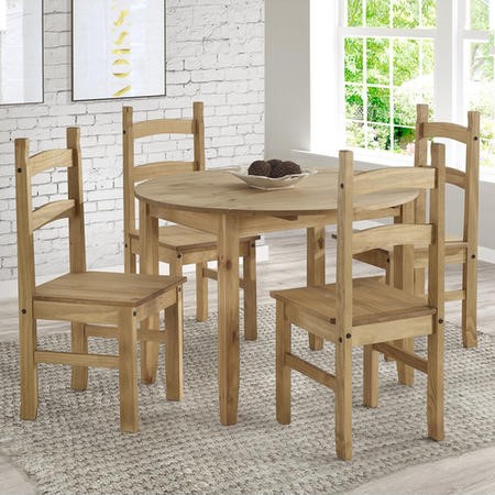 Corona Mexican Solid Pine Round Drop, Pine Round Table And Chairs For Kitchen
