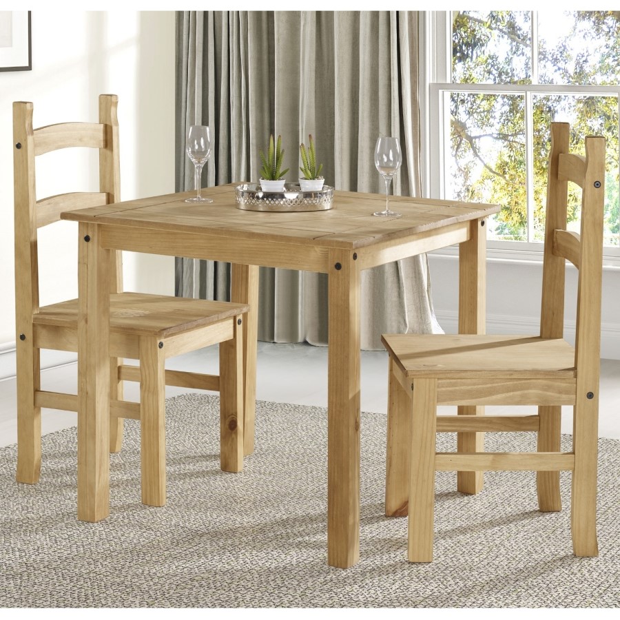 Corona Mexican Solid Pine Square Dining Set with 2 Dining Chairs