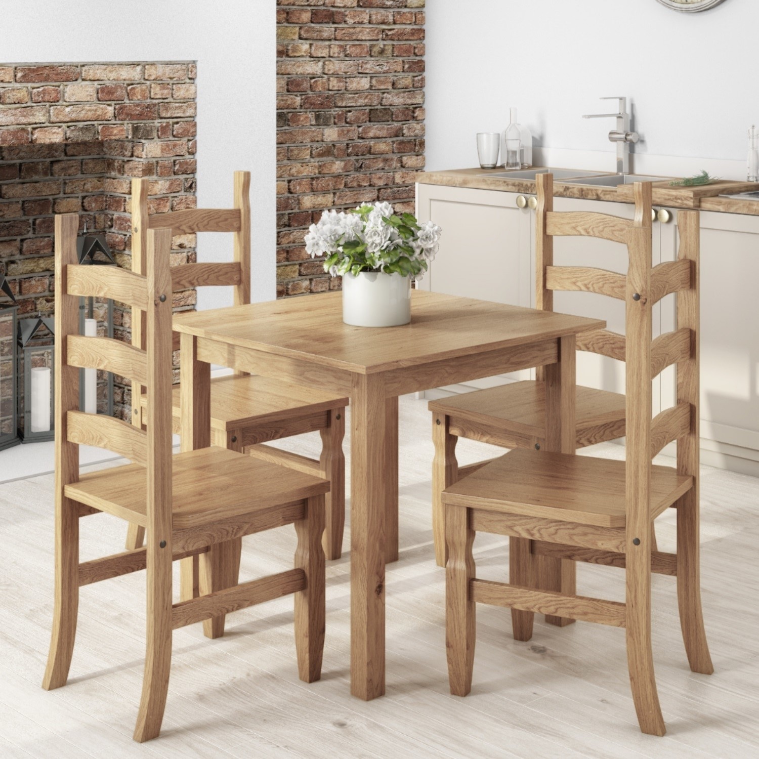 Home Discount Corona Dining Set 2 Seater Solid Pine Wood With 2 Chairs Rustic Wax Finish