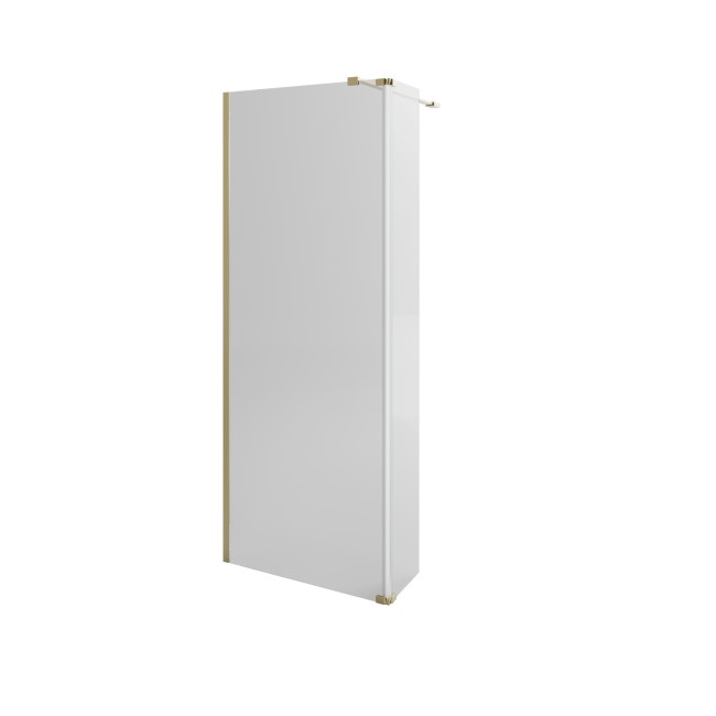 Wet Room Shower Screen 1000mm Brushed Brass Frameless with 300mm Hinged Flipper Panel and Wall Support Bar - Corvus