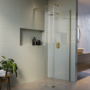 1000mm Brushed Brass Frameless Wet Room Shower Screen with 300mm Hinged Flipper Panel - Corvus