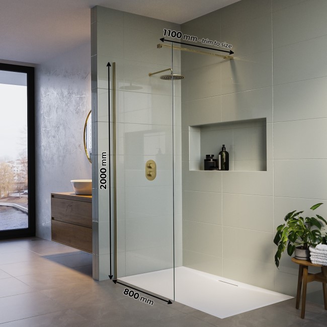 1600 x 800mm Brass Walk in Shower Enclosure Suite with Ashford Toilet and Basin