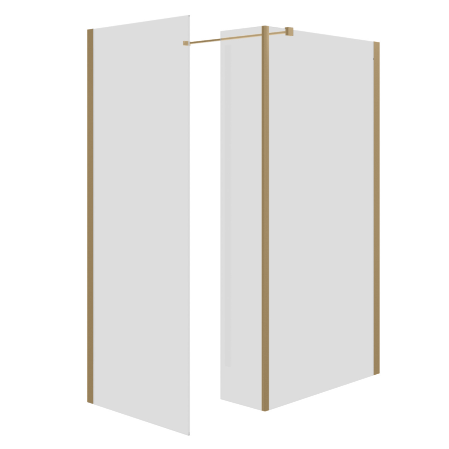 Brushed Brass Double Shower Screen for Wet Room & Walk In Shower 2300mm 