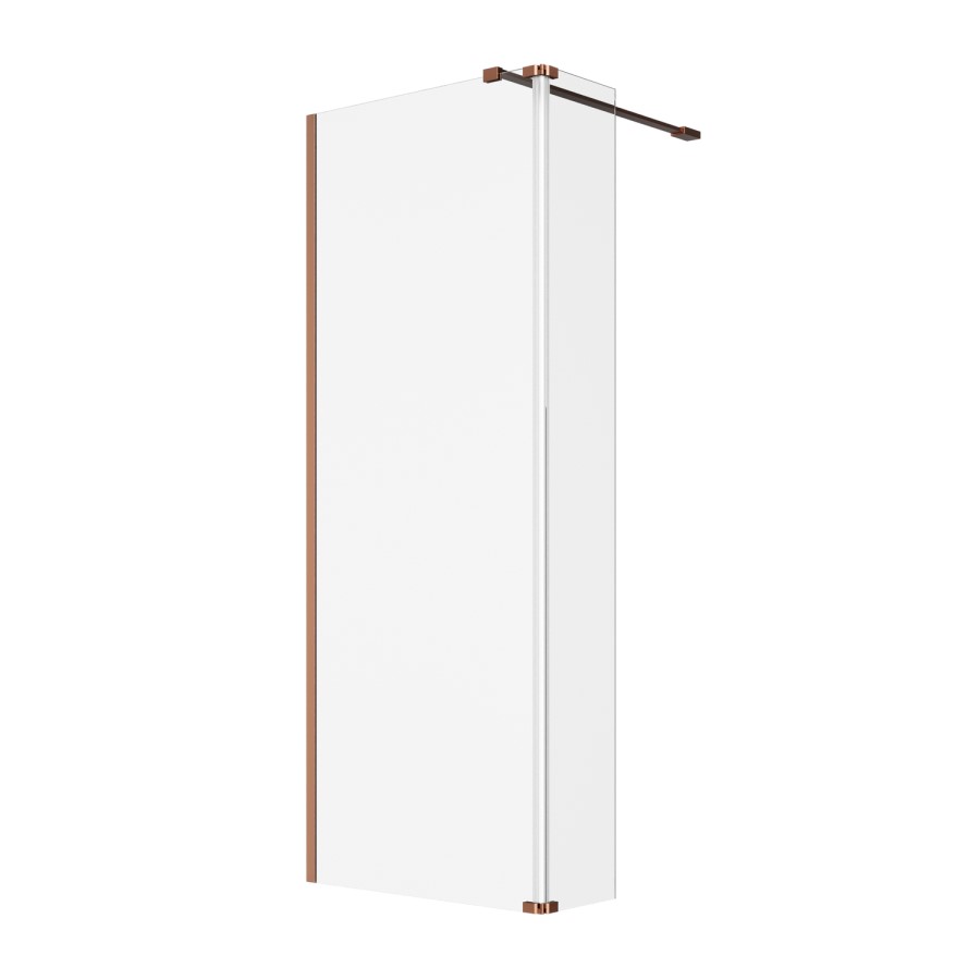 800mm Brushed Bronze Shower Screen for Wet Room & Walk In Shower with 300mm Hinged Flipper Return Panel - Corvus