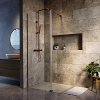 900mm Brushed Bronze Shower Screen for Wet Room & Walk In Shower with 300mm Hinged Flipper Return Panel - Corvus