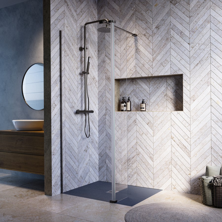 700mm Gunmetal Shower Screen + 300mm Flipper Panel - Corvus