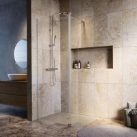 1200mm Nickel Shower Screen for Wet Room & Walk In Shower with 300mm Hinged Flipper Return Panel - Corvus