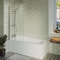 Single Ended Shower Bath with Front Panel & Chrome Bath Screen 1700 x 750mm - Cotswold