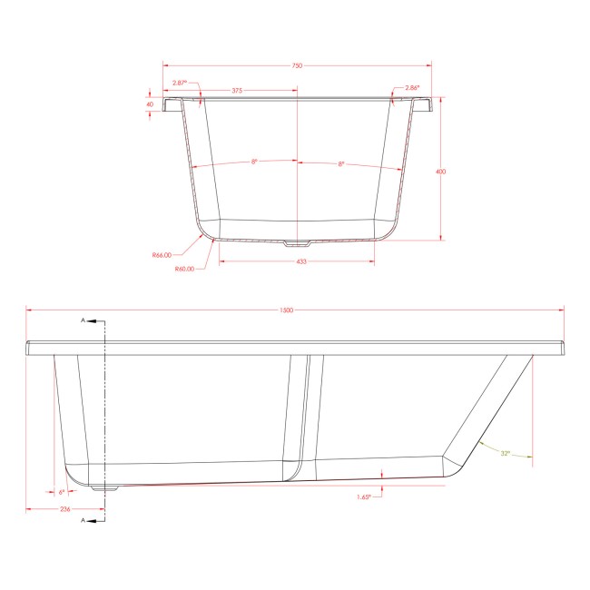 Single Ended Shower Bath with Front Panel & Brushed Bath Screen 1500 x 750mm - Cotswold