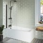 Single Ended Shower Bath with Front Panel & Matt Black Bath Screen 1500 x 750mm - Cotswold