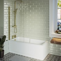 Single Ended Shower Bath with Front Panel & Brass Bath Screen 1500 x 750mm - Cotswold