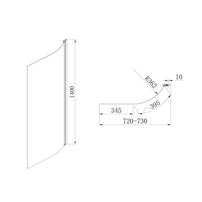 Freestanding Shower Bath Single Ended Left Hand Corner with Brass Bath Screen 1600 x 780mm - Cove