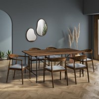 Walnut Dining Table with 6 Curved Walnut Dining Chairs - Cooper