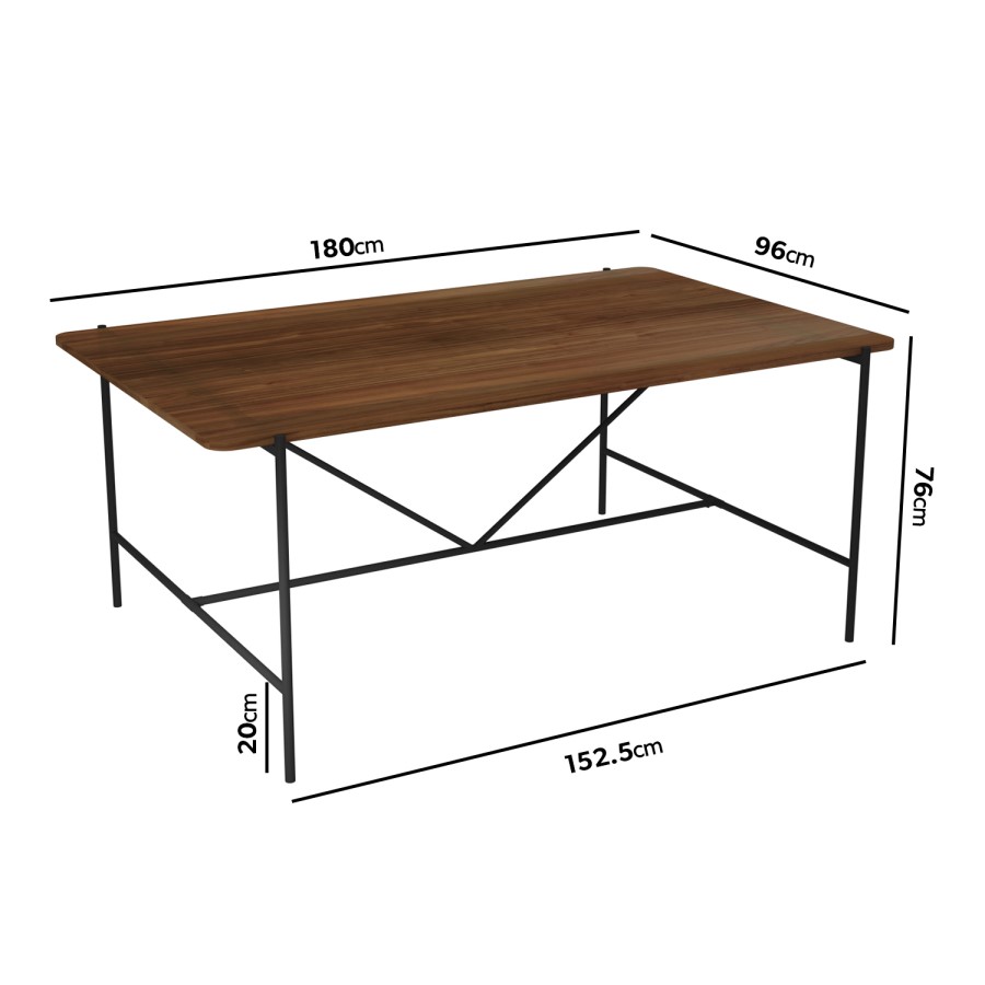 Walnut Dining Table with 6 Curved Walnut Dining Chairs - Cooper