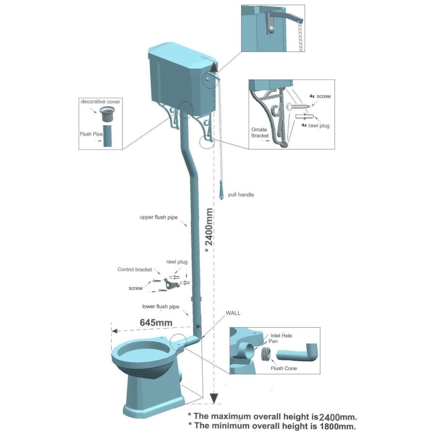 Taylor & Moore Traditional High Level Toilet with Soft Close Seat