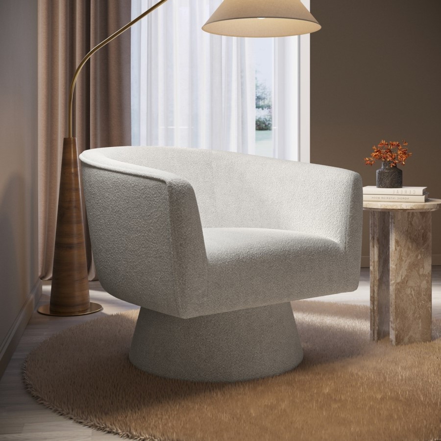 Light Grey Boucle Swivel Accent Chair - Cairo