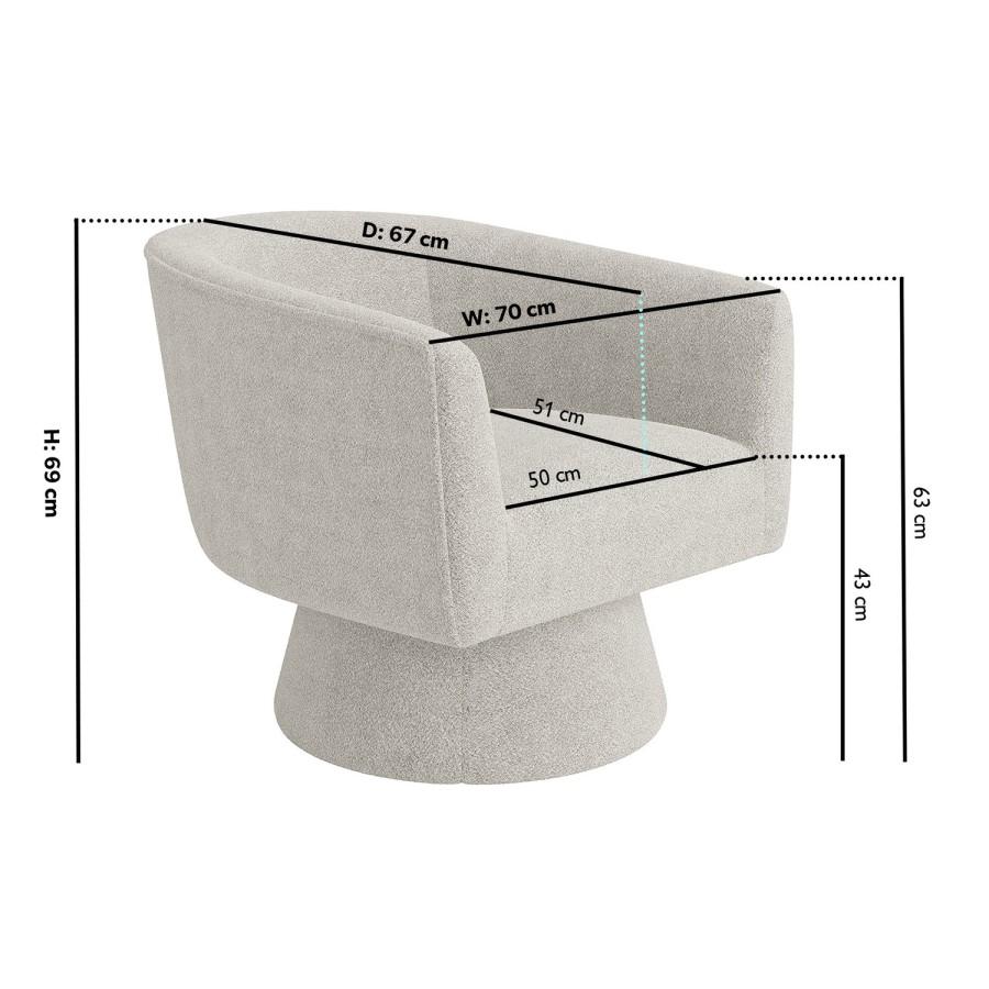 Light Grey Boucle Swivel Accent Chair - Cairo