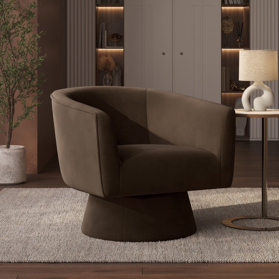 Brown Velvet Swivel Accent Chair - Cairo