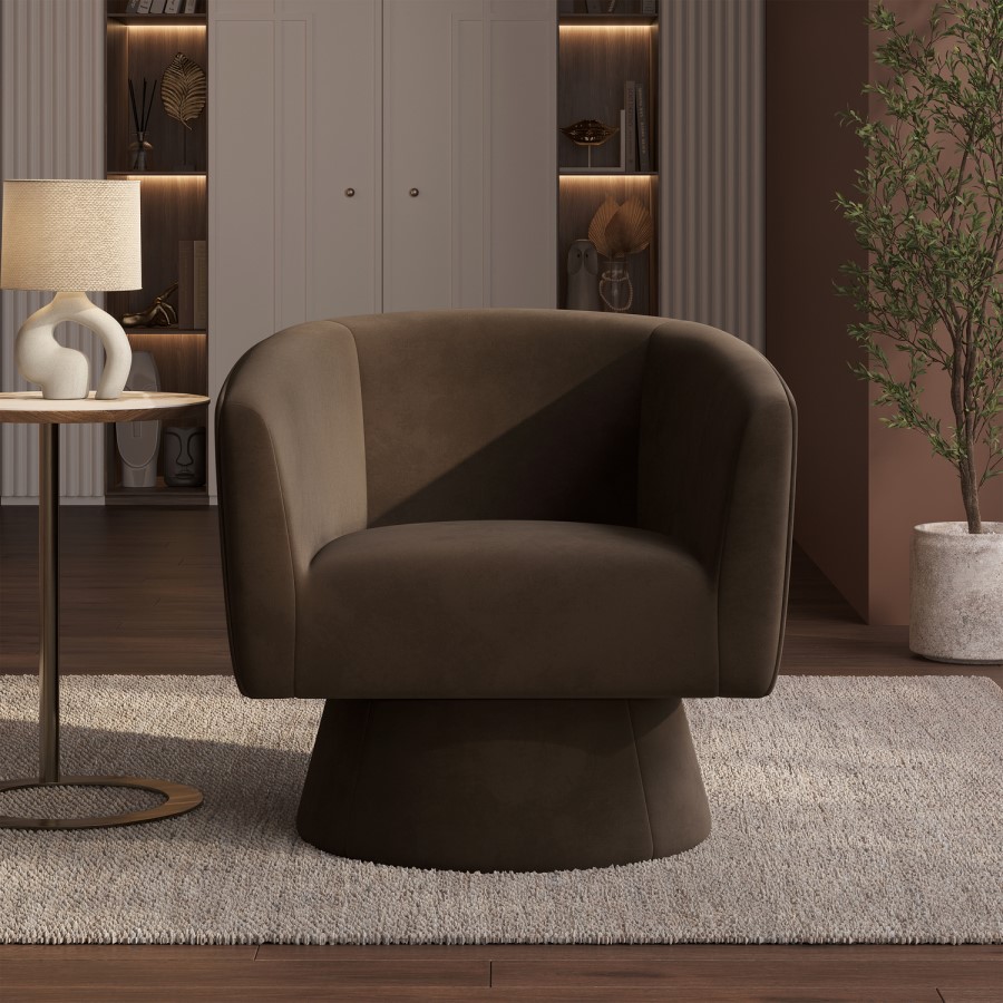 Brown Velvet Swivel Armchair - Cairo