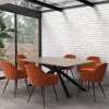 Oak Dining Table Set with 6 Orange Velvet Chairs - Seats 6 - Carson